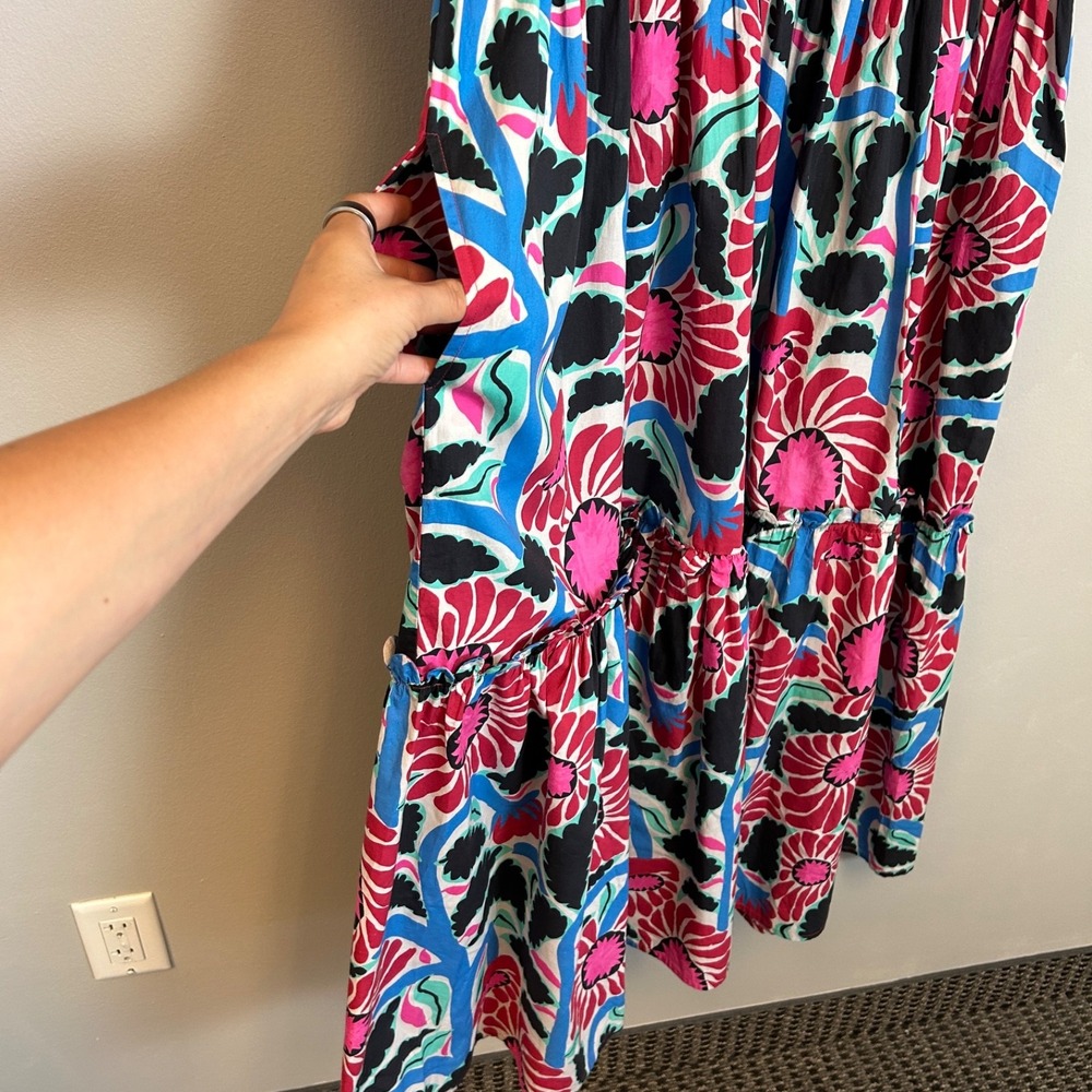 Oliphant size XL maxi dress tiered scalloped ruffle colorful floral cotton boho - Picture 6 of 16